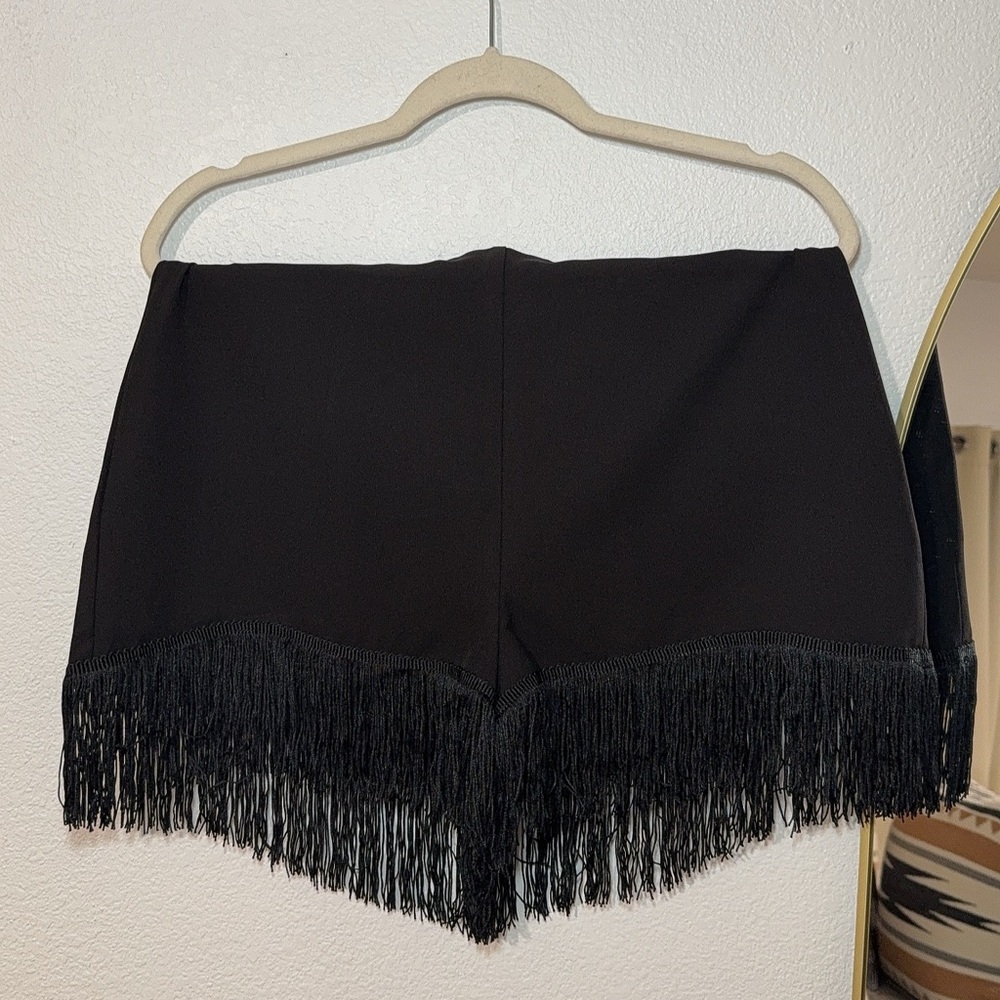Sincerely Jules Black Fringe High-Waisted Shorts